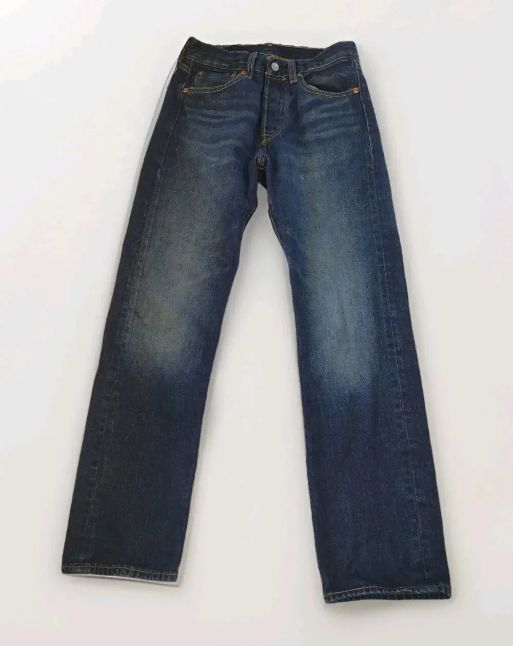Levis Jeans Mens 28x30 501 Original Straight Button Fly Classic distressed denim